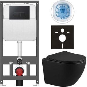 CERANO - Kompletný WC set Basic/Cesso - čierna matná - WC tlačidlo Modulo/Čierna - závesné - predstenová inštalácia - 49x36 CER-8050BD86368 vyobraziť