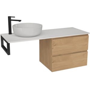 CERANO - Kúpeľňová skrinka Carole - dub medový + doska pod umývadlo z lit. mramoru Elanys - 12 mm + konzola čierna - 140x46x49, 2 CER-679325 vyobraziť