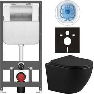 CERANO - Kompletný WC set Basic/Cesso - čierna matná - WC tlačidlo Modulo/Strieborná - závesné - predstenová inštalácia - 49x36 CER-8050BD86373 vyobraziť