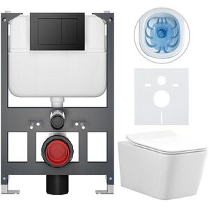 CERANO - Kompletný WC set Basic/Forte - biela lesklá - WC tlačidlo Maxio/Čierna - závesné - nízky modul - predstenová inštalácia - 51x36 CER-8050BD86129 vyobraziť