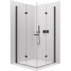 CERANO - Sprchovací kút Volpe Duo Ľ/P - 6 mm - čierna matná, transparentné sklo - 70x100x190 - zalamovacia CER-169048 vyobraziť