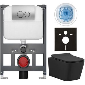 CERANO - Kompletný WC set Basic/Forte - čierna matná - WC tlačidlo Dualo/Strieborná - závesné - nízky modul - predstenová inštalácia - 51x36 CER-8050BD86389 vyobraziť