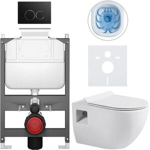 CERANO - Kompletný WC set Basic/Dure - biela lesklá - WC tlačidlo Dualo/Čierna - ovládanie zhora - predstenová inštalácia - 51x35 CER-8050BD85883 vyobraziť