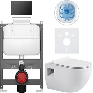 CERANO - Kompletný WC set Basic/Dure - biela lesklá - WC tlačidlo Maxio/Čierna - ovládanie zhora - predstenová inštalácia - 51x35 CER-8050BD85884 vyobraziť