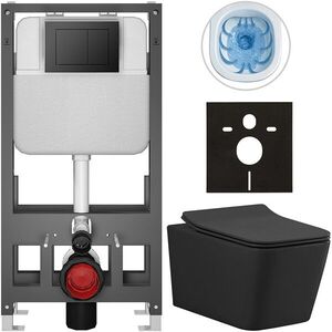 CERANO - Kompletný WC set Basic/Forte - čierna matná - WC tlačidlo Maxio/Čierna - voľne stojaca - predstenová inštalácia - 51x36 CER-8050BD86397 vyobraziť