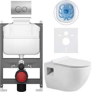 CERANO - Kompletný WC set Basic/Dure - biela lesklá - WC tlačidlo Dualo/Strieborná - ovládanie zhora - predstenová inštalácia - 51x35 CER-8050BD85886 vyobraziť
