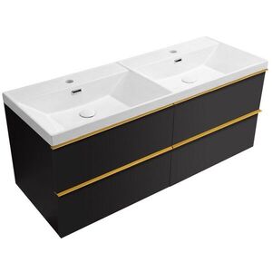 CERANO - Kúpeľňová skrinka Velora - čierna matná, úchytka zlatá - keramické dvojumývadlo Viano - 121, 5x67, 5x46, 5 CER-545081 vyobraziť