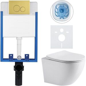 CERANO - Kompletný WC set Profi/Cesso - biela lesklá - WC tlačidlo Duo/Zlatá - na zamurovanie - 49x36 CER-8050BD84212 vyobraziť