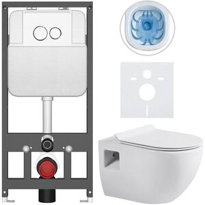 CERANO - Kompletný WC set Basic/Dure - biela lesklá - WC tlačidlo Dualo/Biela - závesné - predstenová inštalácia - 51x35 CER-8050BD85889 vyobraziť