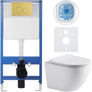CERANO - Kompletný WC set Profi/Cesso - biela lesklá - WC tlačidlo Duo/Zlatá - predstenová inštalácia - 49x36 CER-8050BD84213 vyobraziť