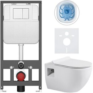 CERANO - Kompletný WC set Basic/Dure - biela lesklá - WC tlačidlo Maxio/Biela - závesné - predstenová inštalácia - 51x35 CER-8050BD85890 vyobraziť
