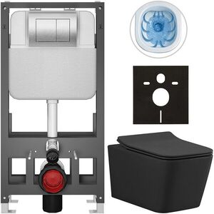 CERANO - Kompletný WC set Basic/Forte - čierna matná - WC tlačidlo Maxio/Strieborná - voľne stojaca - predstenová inštalácia - 51x36 CER-8050BD86402 vyobraziť