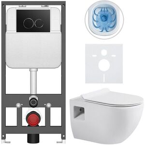 CERANO - Kompletný WC set Basic/Dure - biela lesklá - WC tlačidlo Dualo/Čierna - závesné - predstenová inštalácia - 51x35 CER-8050BD85892 vyobraziť