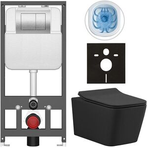 CERANO - Kompletný WC set Basic/Forte - čierna matná - WC tlačidlo Maxio/Strieborná - závesné - predstenová inštalácia - 51x36 CER-8050BD86403 vyobraziť