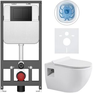 CERANO - Kompletný WC set Basic/Dure - biela lesklá - WC tlačidlo Maxio/Čierna - závesné - predstenová inštalácia - 51x35 CER-8050BD85893 vyobraziť