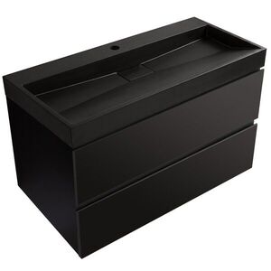 CERANO - Kúpeľňová skrinka Carole - čierna matná + umývadlo z lit. mramoru Vita - čierna matná - s otvorom - 100x58x46 CER-669052 vyobraziť
