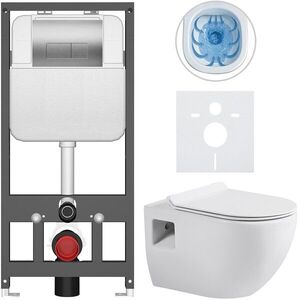 CERANO - Kompletný WC set Basic/Dure - biela lesklá - WC tlačidlo Modulo/Strieborná - závesné - predstenová inštalácia - 51x35 CER-8050BD85897 vyobraziť