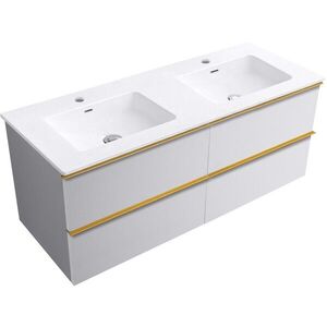 CERANO - Kúpeľňová skrinka Velora - biela matná, úchytka zlatá + keramické umývadlo Novo - biela lesklá - 121x54, 5x46, 5 CER-979883 vyobraziť