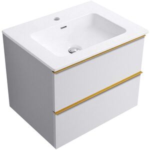 CERANO - Kúpeľňová skrinka Velora - biela matná, úchytka zlatá + keramické umývadlo Novo - biela lesklá - 71x54, 5x46, 5 CER-979885 vyobraziť
