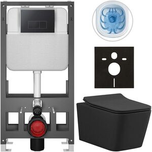 CERANO - Kompletný WC set Basic/Forte - čierna matná - WC tlačidlo Modulo/Čierna - voľne stojaca - predstenová inštalácia - 51x36 CER-8050BD86412 vyobraziť
