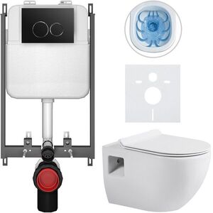 CERANO - Kompletný WC set Basic/Dure - biela lesklá - WC tlačidlo Dualo/Čierna - na zamurovanie - 51x35 CER-8050BD85901 vyobraziť