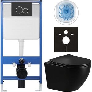 CERANO - Kompletný WC set Profi/Cesso - čierna lesklá - WC tlačidlo Duo/Čierna matná - predstenová inštalácia - 49x36 CER-8050BD84225 vyobraziť