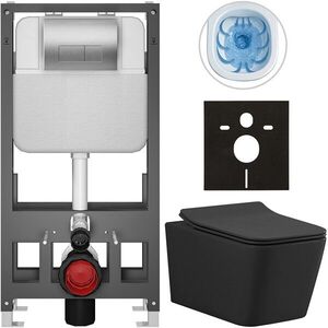 CERANO - Kompletný WC set Basic/Forte - čierna matná - WC tlačidlo Modulo/Strieborná - voľne stojaca - predstenová inštalácia - 51x36 CER-8050BD86417 vyobraziť