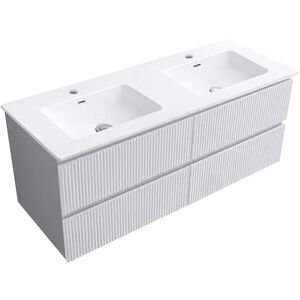CERANO - Kúpeľňová skrinka Carole - biela matná ryhovaná + keramické dvojumývadlo Novo - biela lesklá - 121x49, 5x46, 5 CER-720317 vyobraziť