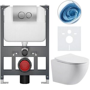 CERANO - Kompletný WC set Basic/Cesso - biela matná - WC tlačidlo Dualo/Strieborná - závesné - nízky modul - predstenová inštalácia - 49x36 CER-8050BD86164 vyobraziť