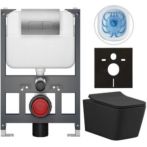 CERANO - Kompletný WC set Basic/Forte - čierna matná - WC tlačidlo Modulo/Strieborná - závesné - nízky modul - predstenová inštalácia - 51x36 CER-8050BD86419 vyobraziť