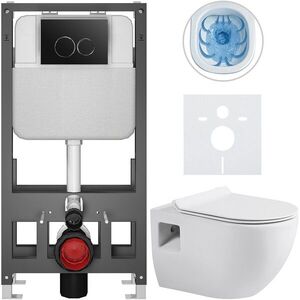 CERANO - Kompletný WC set Basic/Dure - biela lesklá - WC tlačidlo Dualo/Čierna - voľne stojaca - predstenová inštalácia - 51x35 CER-8050BD85910 vyobraziť