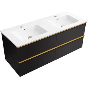 CERANO - Kúpeľňová skrinka Velora - čierna matná, úchytka zlatá + keramické umývadlo Novo - biela lesklá - 121x54, 5x46, 5 CER-979898 vyobraziť