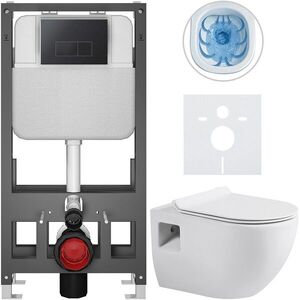 CERANO - Kompletný WC set Basic/Dure - biela lesklá - WC tlačidlo Modulo/Čierna - voľne stojaca - predstenová inštalácia - 51x35 CER-8050BD85912 vyobraziť