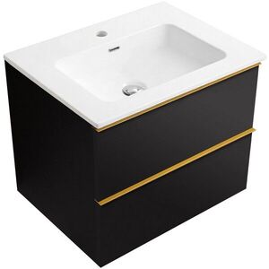 CERANO - Kúpeľňová skrinka Velora - čierna matná, úchytka zlatá + keramické umývadlo Novo - biela lesklá - 61x54, 5x46, 5 CER-979899 vyobraziť