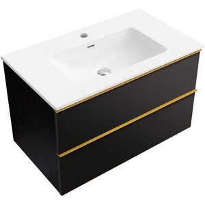 CERANO - Kúpeľňová skrinka Velora - čierna matná, úchytka zlatá + keramické umývadlo Novo - biela lesklá - 81x54, 5x46, 5 CER-979901 vyobraziť