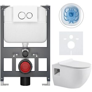 CERANO - Kompletný WC set Basic/Dure - biela lesklá - WC tlačidlo Dualo/Biela - závesné - nízky modul - predstenová inštalácia - 51x35 CER-8050BD85916 vyobraziť