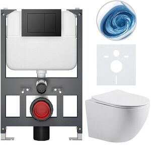 CERANO - Kompletný WC set Basic/Cesso - biela matná - WC tlačidlo Maxio/Čierna - závesné - nízky modul - predstenová inštalácia - 49x36 CER-8050BD86174 vyobraziť