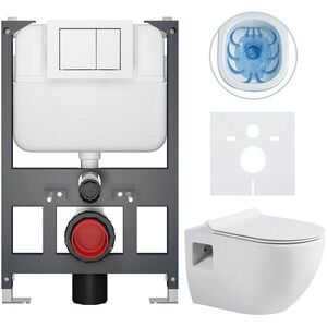 CERANO - Kompletný WC set Basic/Dure - biela lesklá - WC tlačidlo Maxio/Biela - závesné - nízky modul - predstenová inštalácia - 51x35 CER-8050BD85917 vyobraziť