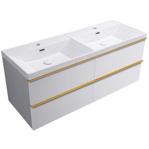 CERANO - Kúpeľňová skrinka Velora - biela matná, úchytka zlatá - keramické dvojumývadlo Viano - 121, 5x67, 5x46, 5 CER-447415 vyobraziť