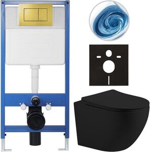 CERANO - Kompletný podomietkový WC set Lite/Cesso - čierna matná - WC tlačidlo Classic, zlatá - predstenová inštalácia / sadrokartón - 49x36 CER-582629 vyobraziť
