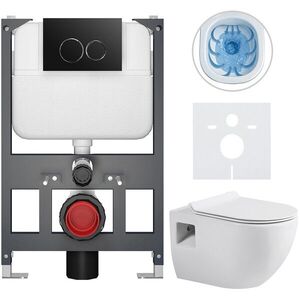 CERANO - Kompletný WC set Basic/Dure - biela lesklá - WC tlačidlo Dualo/Čierna - závesné - nízky modul - predstenová inštalácia - 51x35 CER-8050BD85919 vyobraziť
