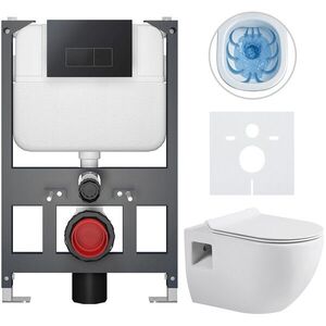 CERANO - Kompletný WC set Basic/Dure - biela lesklá - WC tlačidlo Modulo/Čierna - závesné - nízky modul - predstenová inštalácia - 51x35 CER-8050BD85921 vyobraziť