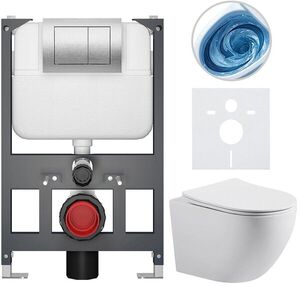 CERANO - Kompletný WC set Basic/Cesso - biela matná - WC tlačidlo Maxio/Strieborná - závesné - nízky modul - predstenová inštalácia - 49x36 CER-8050BD86179 vyobraziť