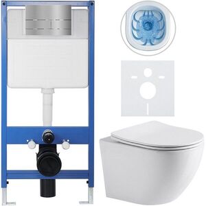 CERANO - Kompletný WC set Profi/Cesso - biela lesklá - WC tlačidlo Line/Nerez - predstenová inštalácia - 49x36 CER-8050BD84243 vyobraziť