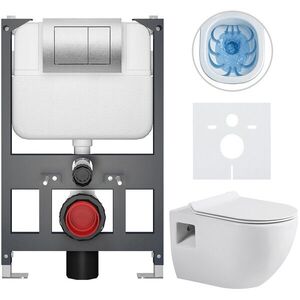 CERANO - Kompletný WC set Basic/Dure - biela lesklá - WC tlačidlo Maxio/Strieborná - závesné - nízky modul - predstenová inštalácia - 51x35 CER-8050BD85923 vyobraziť