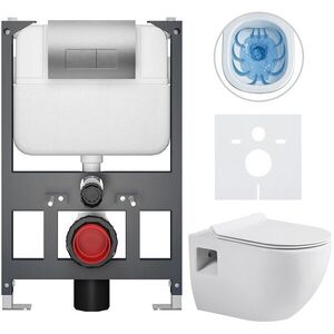 CERANO - Kompletný WC set Basic/Dure - biela lesklá - WC tlačidlo Modulo/Strieborná - závesné - nízky modul - predstenová inštalácia - 51x35 CER-8050BD85924 vyobraziť