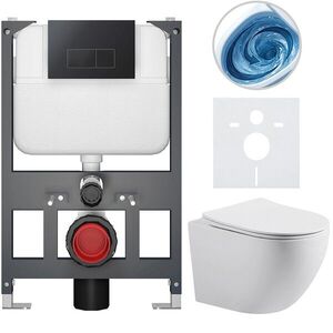 CERANO - Kompletný WC set Basic/Cesso - biela matná - WC tlačidlo Modulo/Čierna - závesné - nízky modul - predstenová inštalácia - 49x36 CER-8050BD86189 vyobraziť