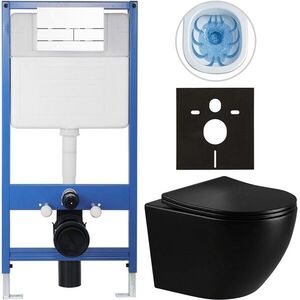 CERANO - Kompletný WC set Profi/Cesso - čierna lesklá - WC tlačidlo Line/Biela - predstenová inštalácia - 49x36 CER-8050BD84255 vyobraziť