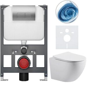 CERANO - Kompletný WC set Basic/Cesso - biela matná - WC tlačidlo Modulo/Strieborná - závesné - nízky modul - predstenová inštalácia - 49x36 CER-8050BD86194 vyobraziť