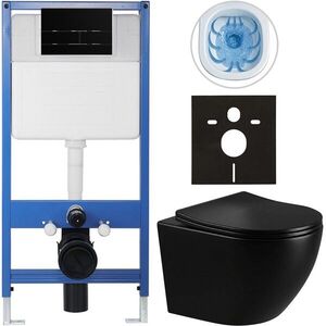 CERANO - Kompletný WC set Profi/Cesso - čierna lesklá - WC tlačidlo Line/Čierna lesklá - predstenová inštalácia - 49x36 CER-8050BD84257 vyobraziť